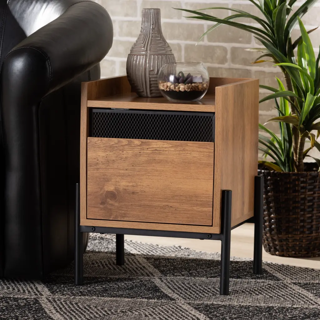 Baxton Studio Tasman Rattan End Table Brown