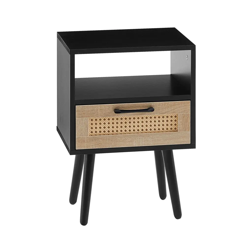 15.75 Inch Rattan End Table Drawer And Solid Wood Legs Modern Nights w2181