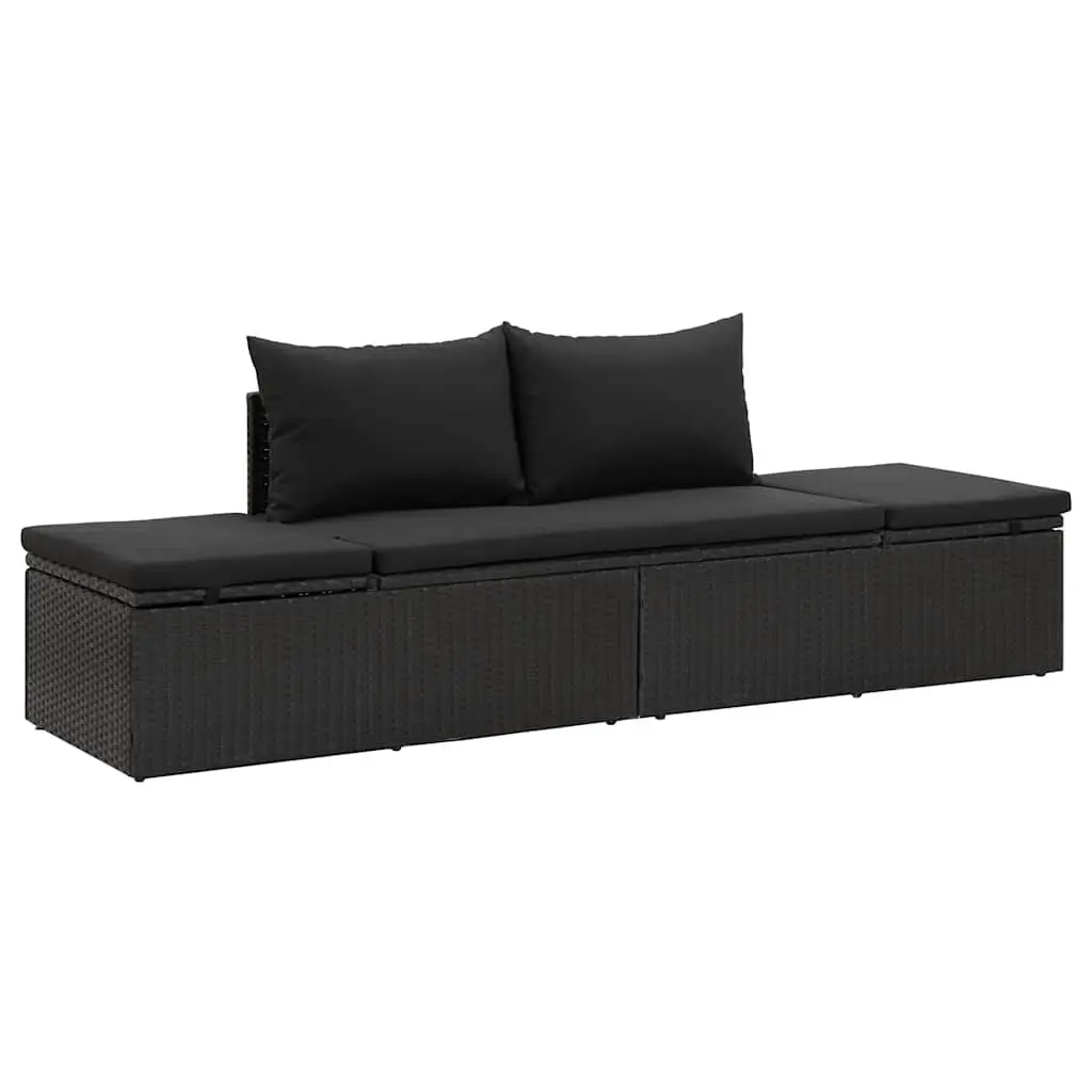 Sun Bed Cushions Poly Rattan Black Outdoor Relaxation