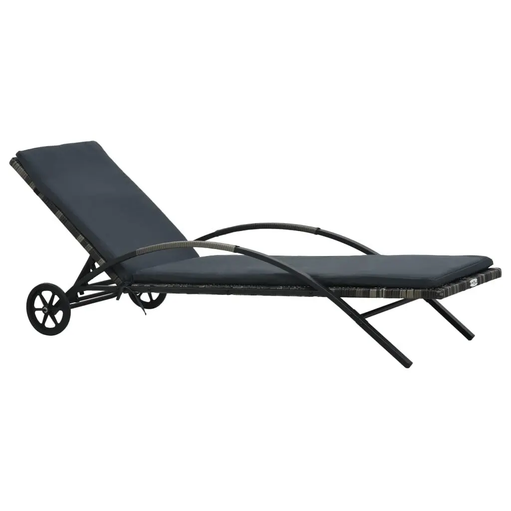 Sun Lounger Cushion & Wheels Poly Rattan Anthracite Outdoor Relaxation