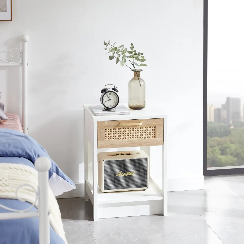 15.75 Inch Rattan End Table Drawer, Modern Nightstand or Side Table sya furniture