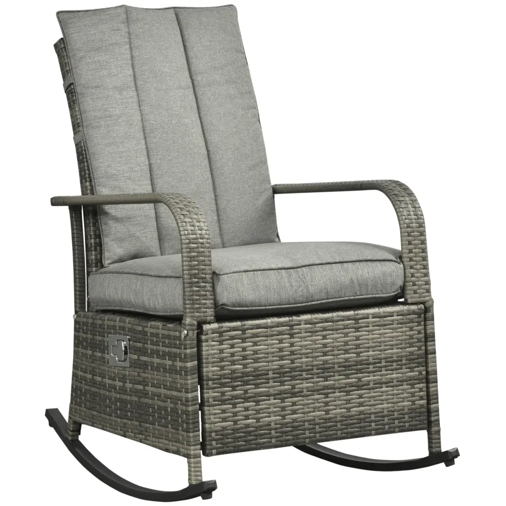 Outsunny Outdoor Rattan Rocking Chair Patio Recliner Soft Cushions aosom business
