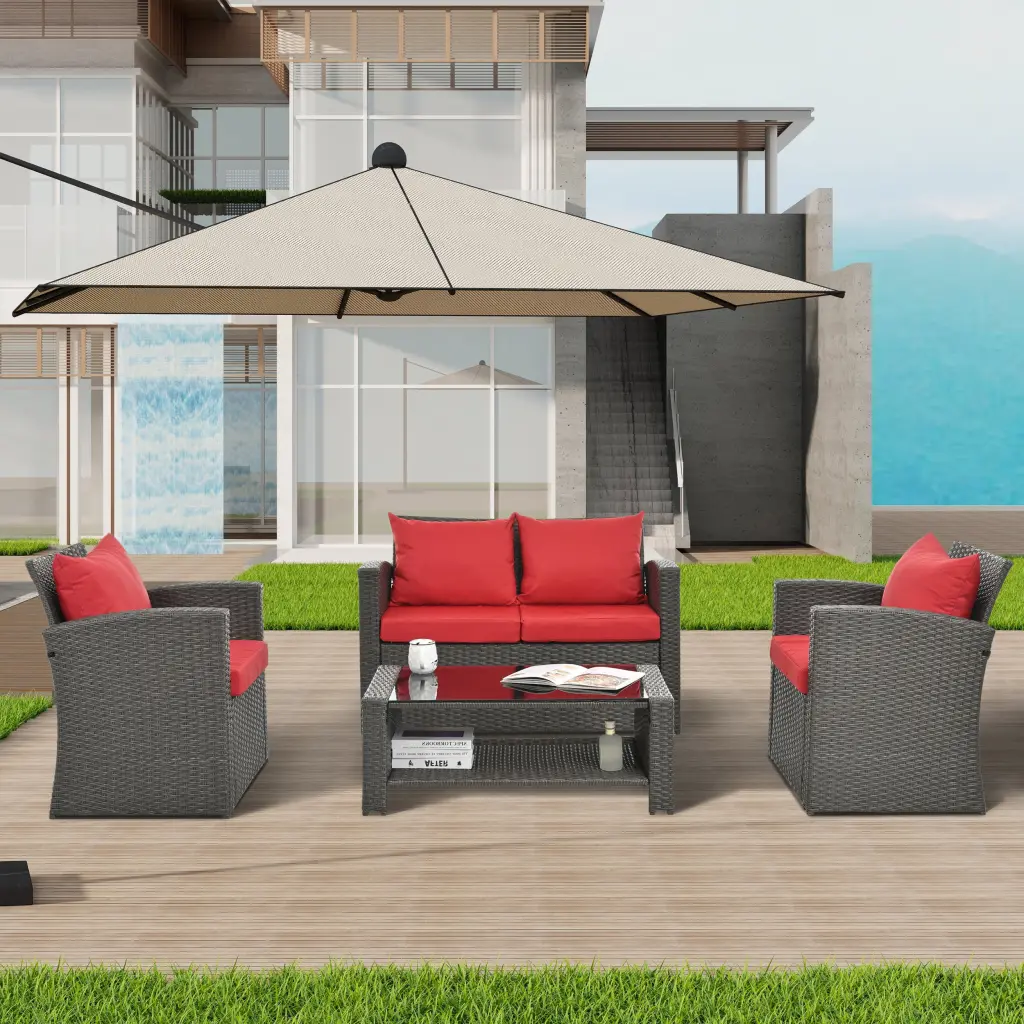 Patio Furniture Set Dark Gray 4 Piece Rattan Iron Outdoor Seating dream honor