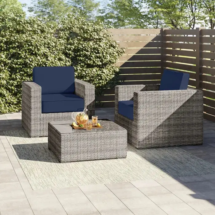Fully Assembled Rattan Wicker 2 Person Seating Set Cushions Gray lsi patio furniture