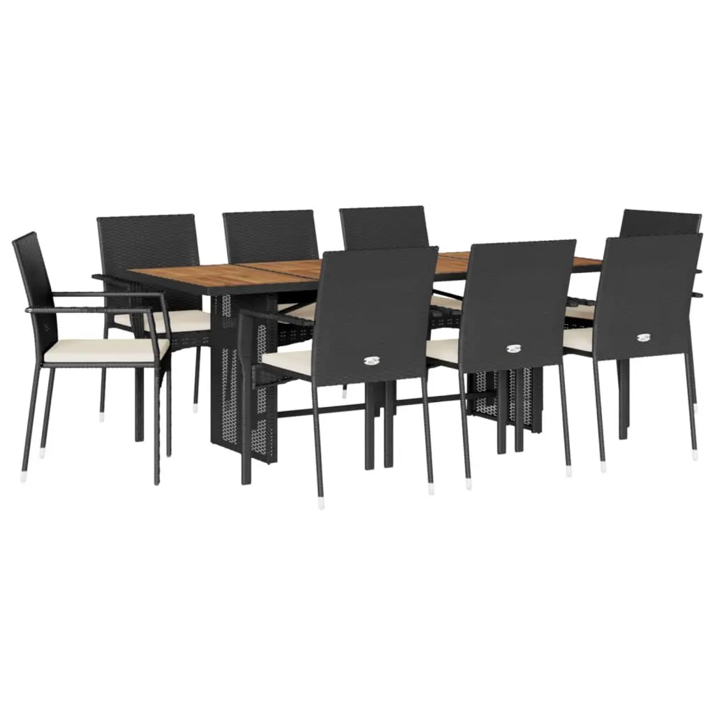 9 Piece Patio Dining Set Cushions Black Poly Rattan Outdoor Furniture