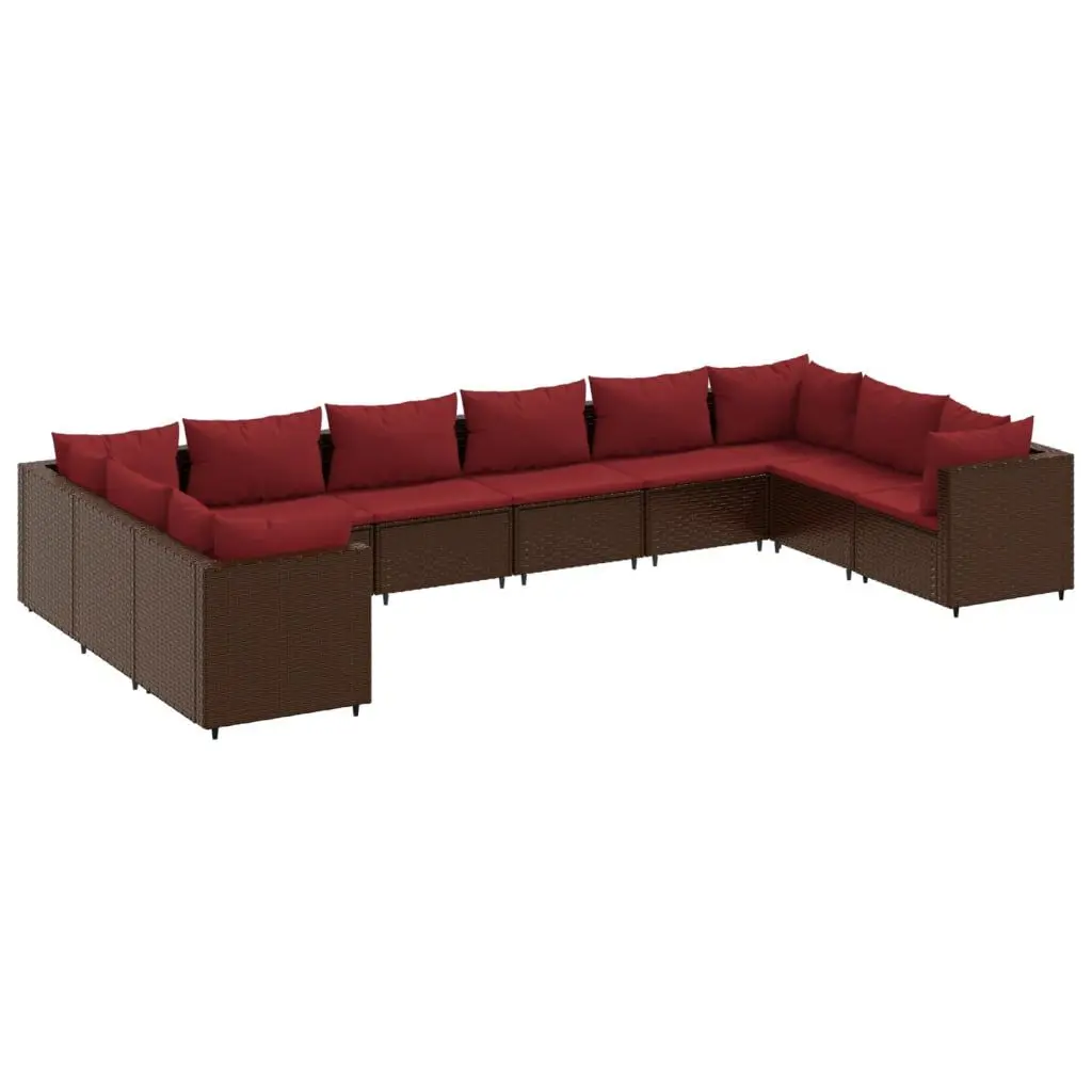 10 Piece Patio Lounge Set Cushions Brown Poly Rattan Outdoor Dining Set
