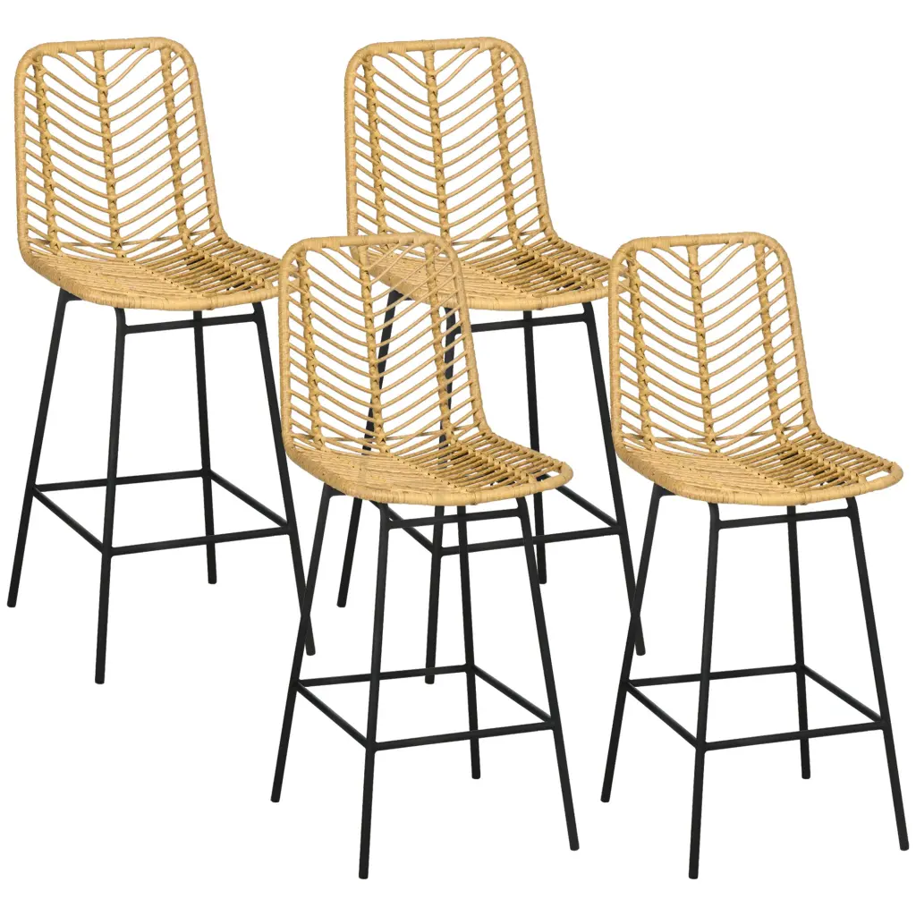 Homcom Rattan Bar Stools Set 4 26 Inch Counter Height Boho Style Kitchen Stools aosom business