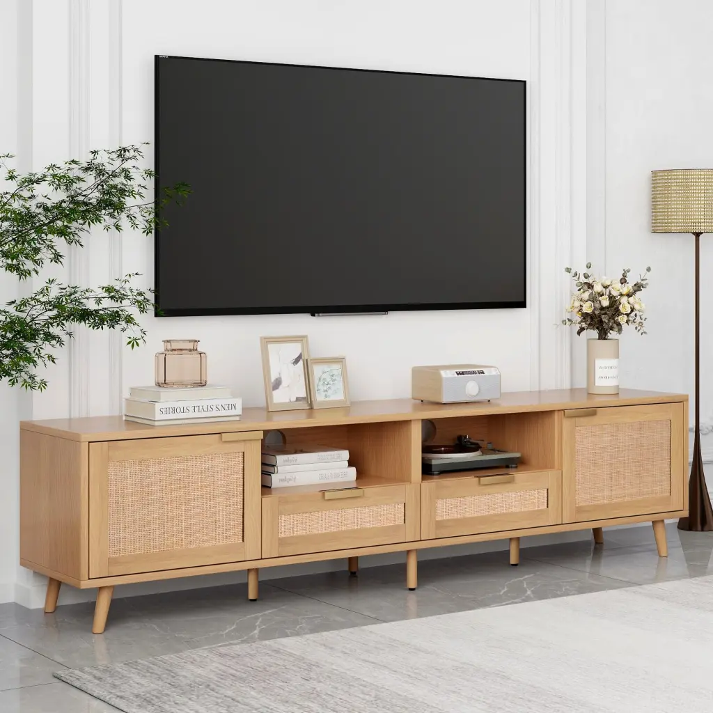 Rattan TV Stand TVs Up to 85 Inches Modern Farmhouse Media Console rnb