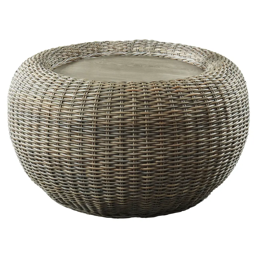 Furniture America Yessy 38-inch Natural Rattan Drum Round Coffee Table