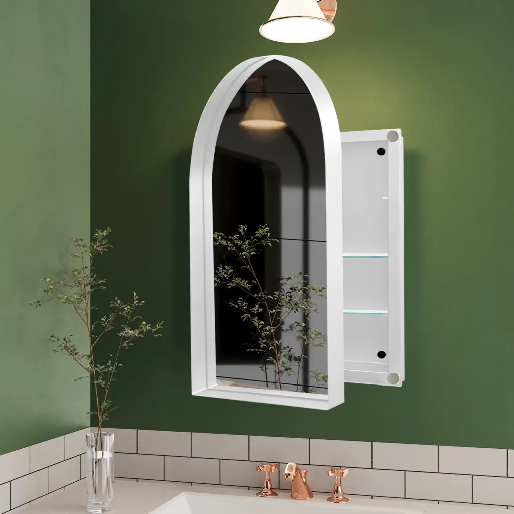24x36 Inch Arched Recessed Medicine Cabinet Metal Framed Bathroom Wall Mirror fs furniture