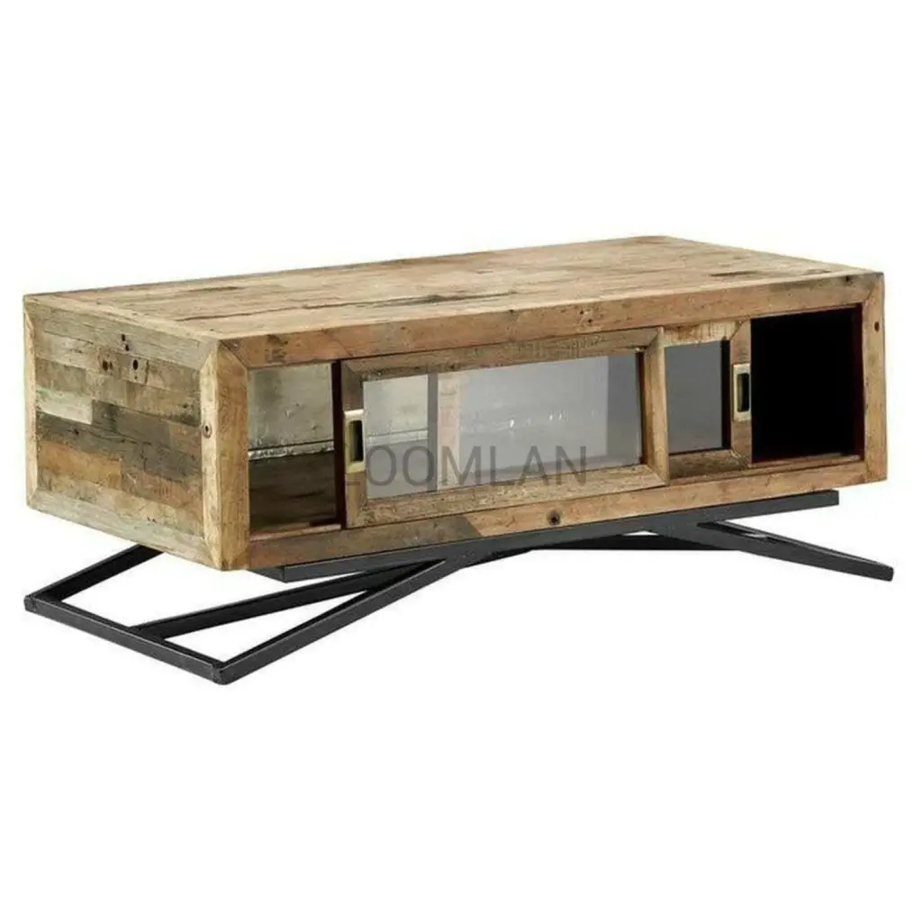 48 Inch Reclaimed Coffee Table Storage and Glass Sliding Doors Sideboards & Things