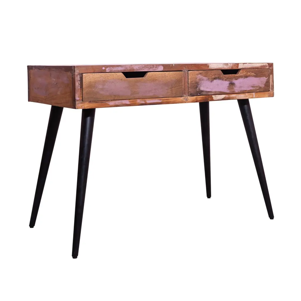 43 Inch 2 Drawer Reclaimed Wood Console Table Angled Legs, Multi Tone Finish royal hampton