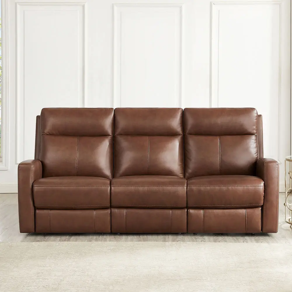 Vienna Power Headrest Zero Gravity Reclining Sofa Brown Authentic Leather hydeline furniture