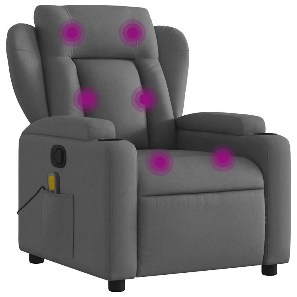 Massage Recliner Chair Dark Gray Fabric Ergonomic Zero Gravity Lounge Chair Heat