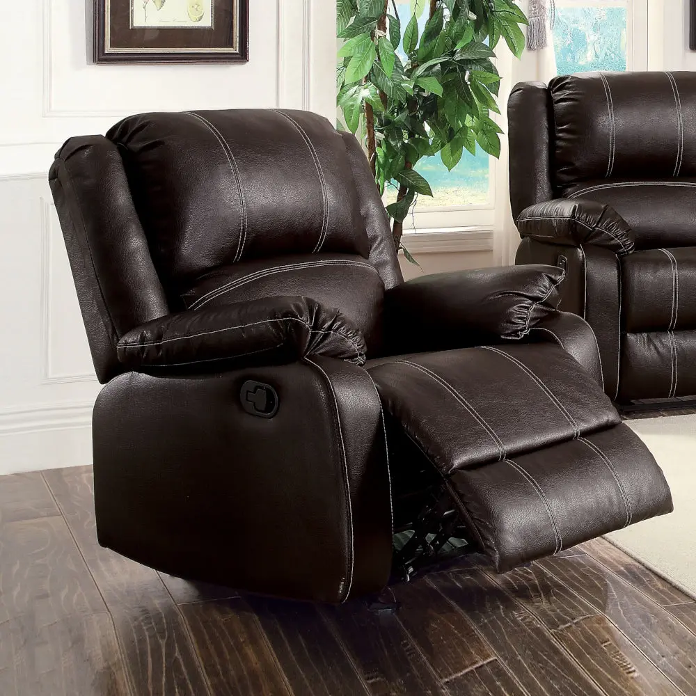 Zuriel Motion Rocker Recliner Brown Synthetic Leather LV52282 acme onsite store