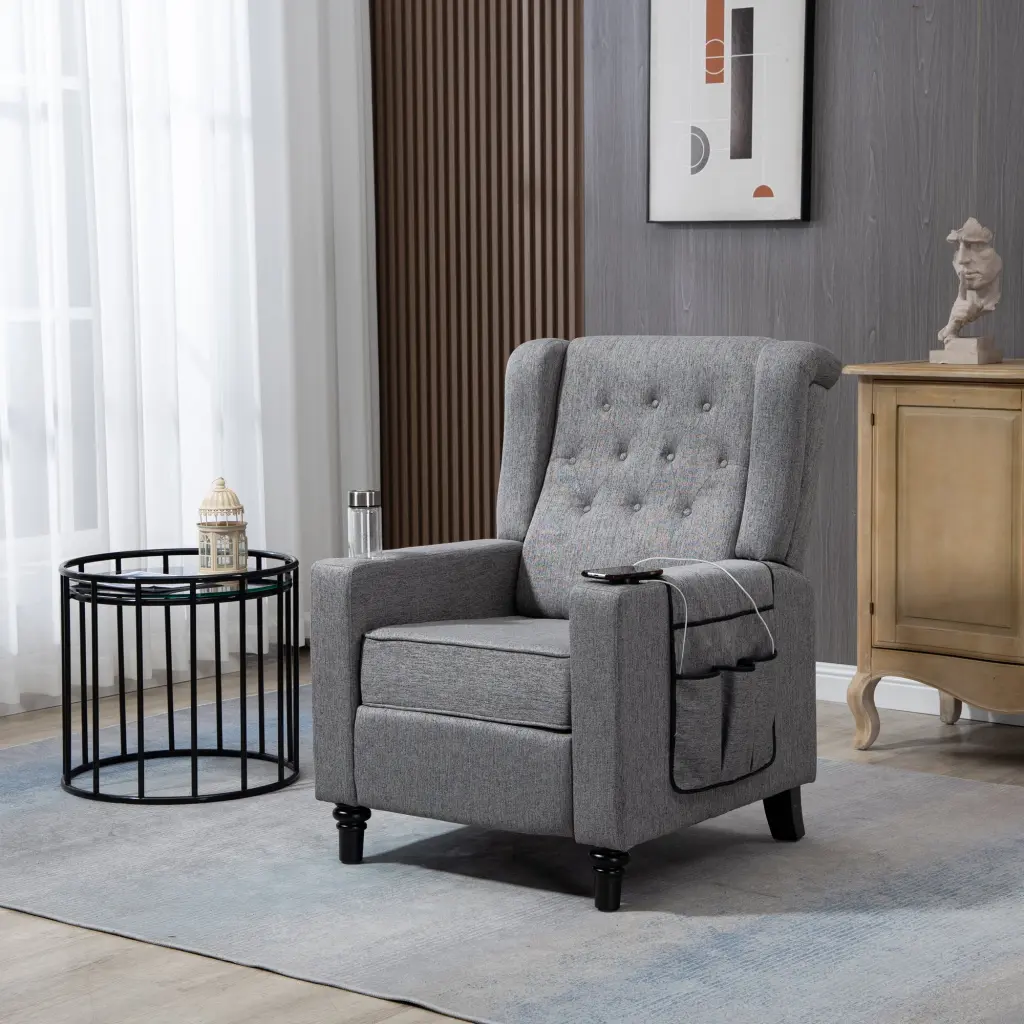 Arm Pushing Recliner Chair Modern Button Tufted Wingsupport Push Back Recliner aoao furniture-w1333