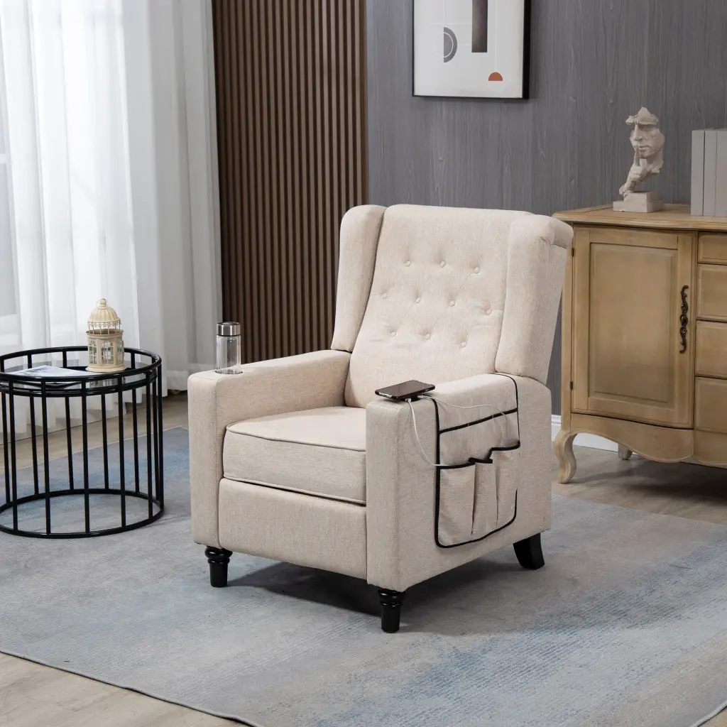 Arm Pushing Recliner Chair Modern Button Tufted Wingsupport Push Back Recliner aoao furniture-w1333