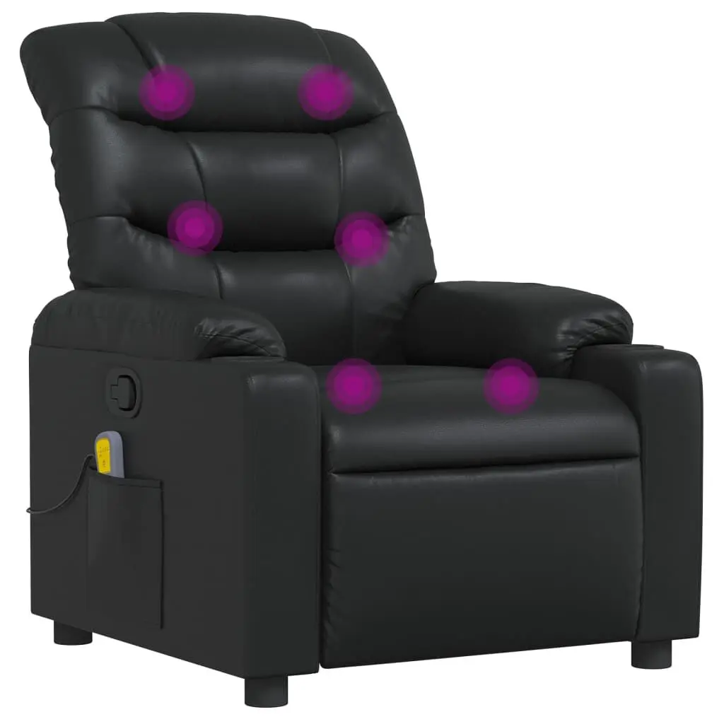 Black Faux Leather Massage Recliner Chair Heat Function