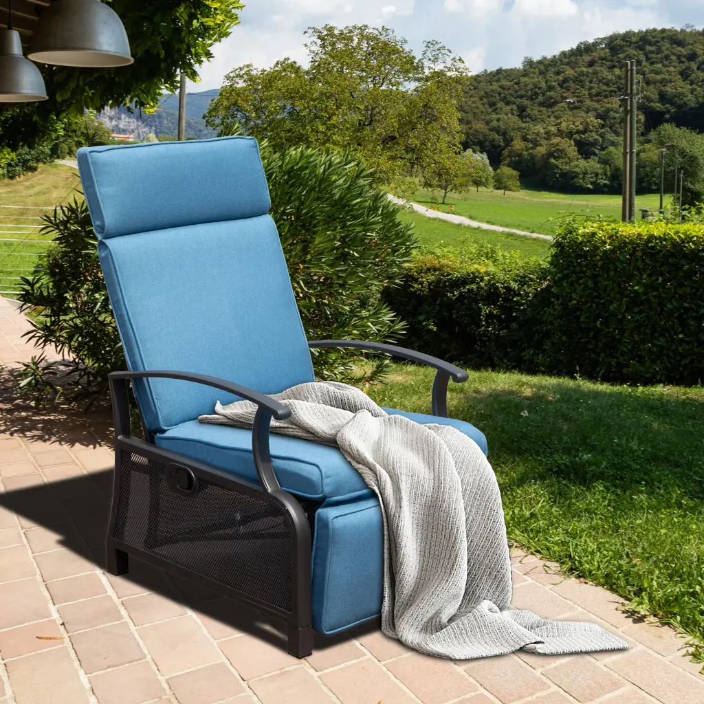 Adjustable Patio Recliner Chair Metal Outdoor Lounge Chair Flip Table crefise patio life