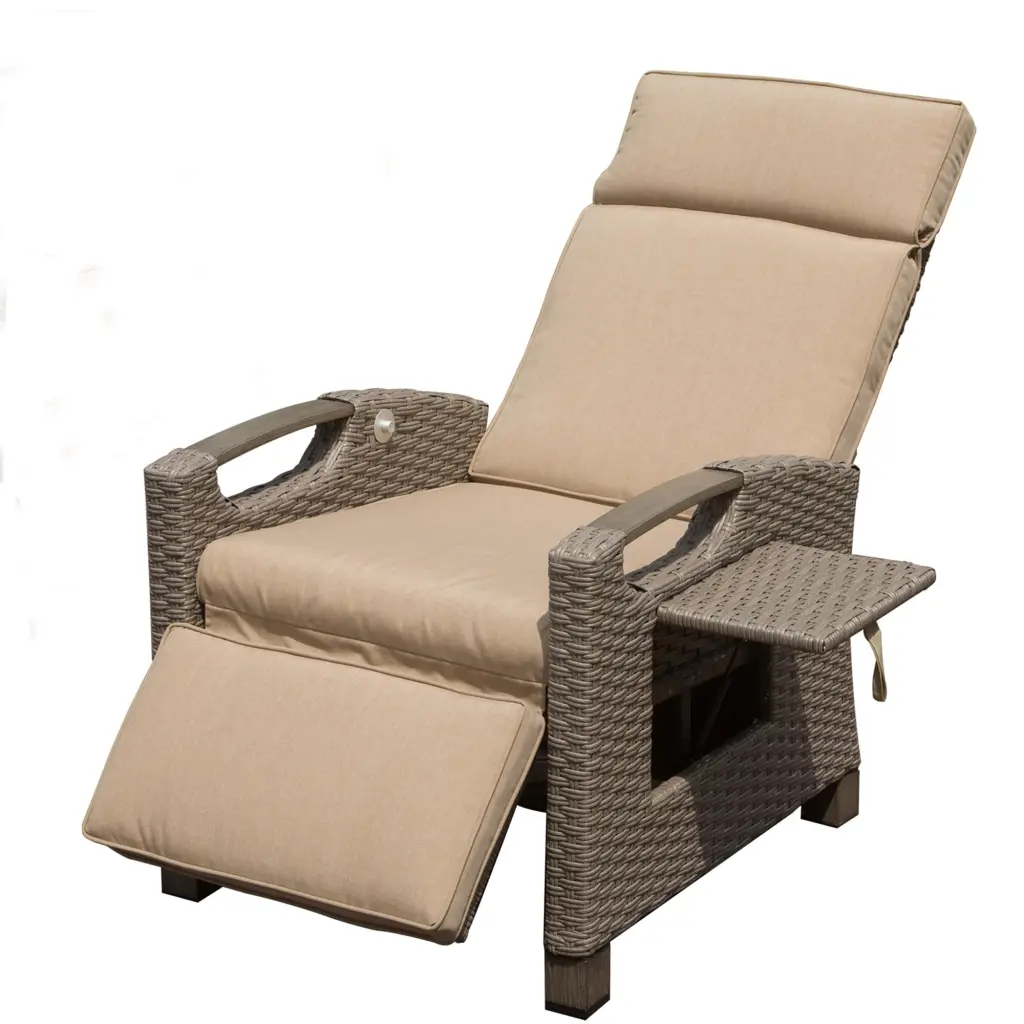 Outdoor Patio Recliner Chair Hand Woven Wicker and Flip Table crefise patio life