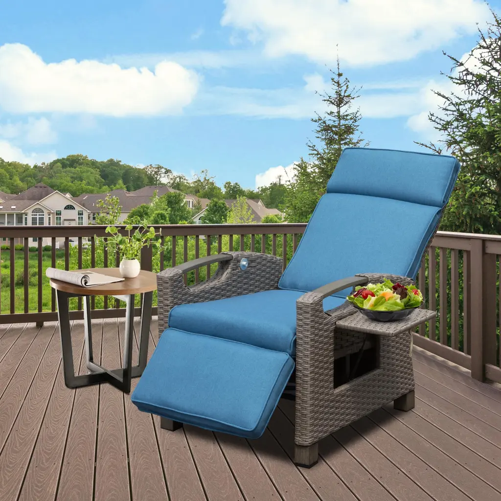 Outdoor Recliner Chair Hand Woven Wicker and Flip Table crefise patio life