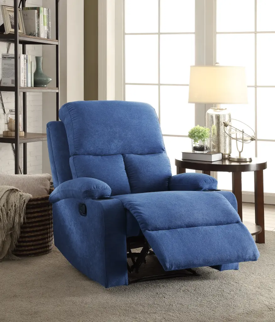 Blue Recliner Cup Holder, Linen Upholstery and Manual Handle furniture max