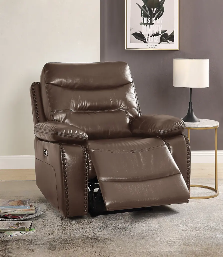 Brown Power Recliner Pillow Top Arm Brown Authentic Leather Reclining Chair furniture max