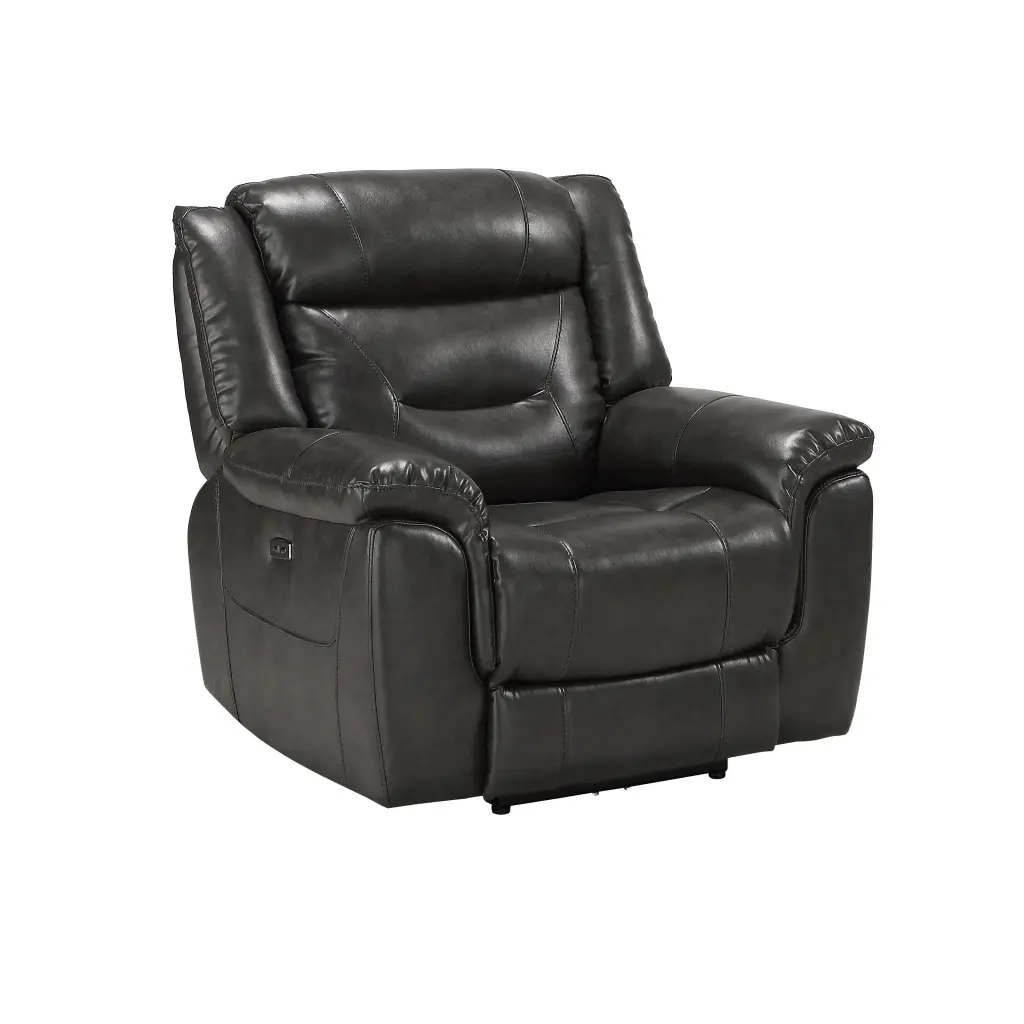 Grey Power Recliner USB Port Grey Faux Leather Manual Push Button furniture max
