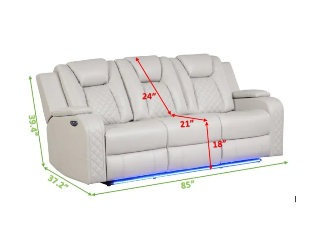 LED Power Recliner 2 Piece Set Ice Beige Faux Leather galaxy home furnishings