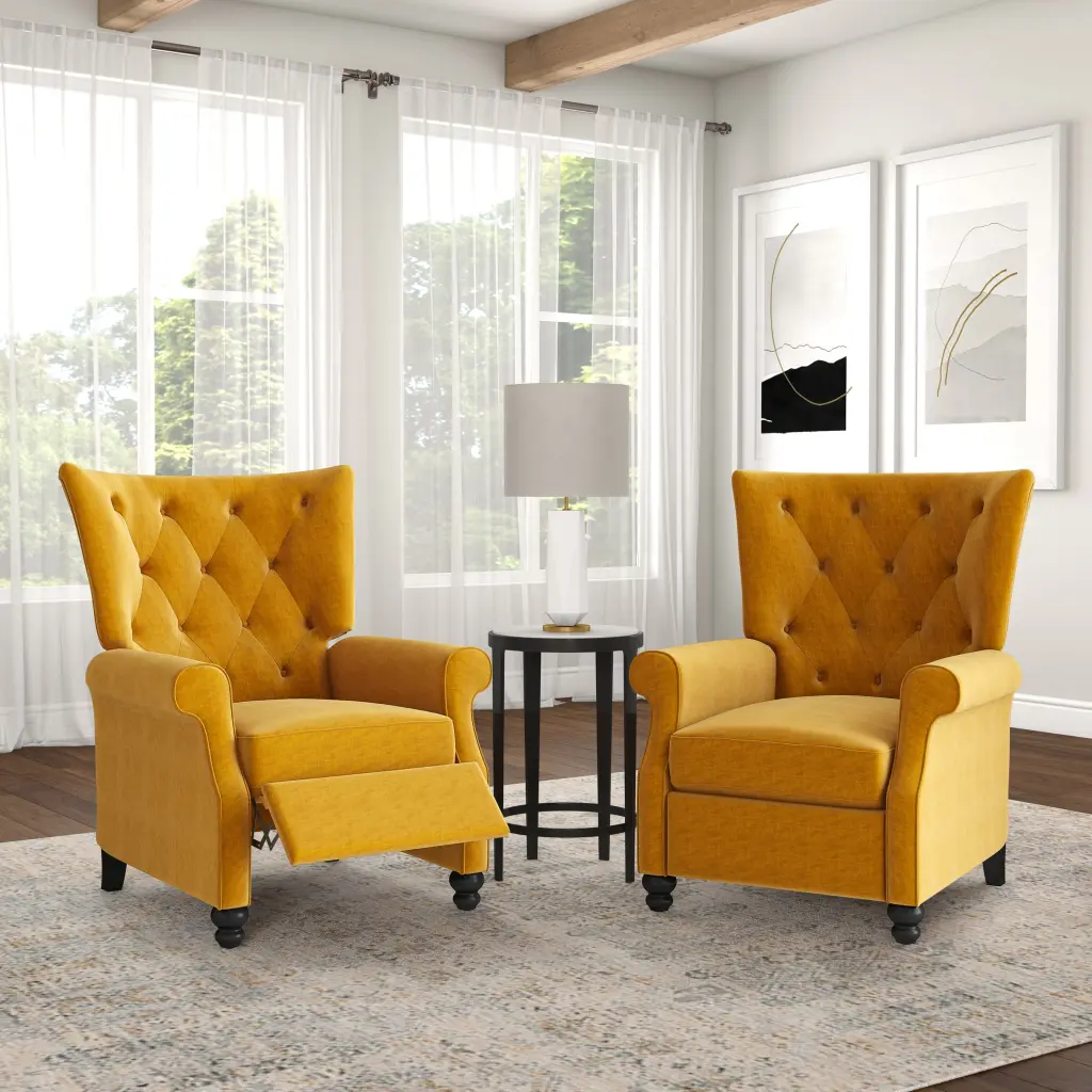 Canary Recliner Mustard Yellow Espresso Polyester golden oak home