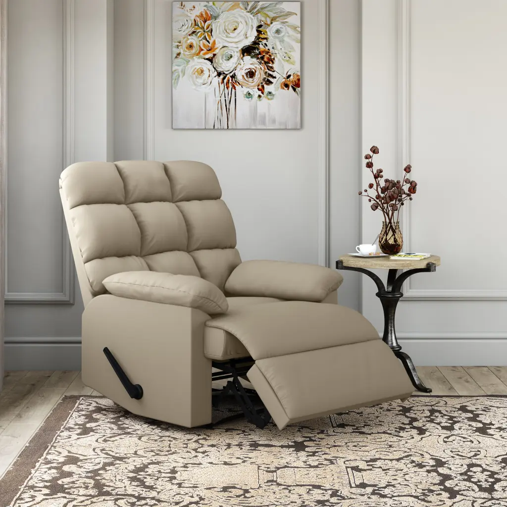Granada Recliner Khaki Manual Handle Timber Handle Foam Microfiber golden oak home
