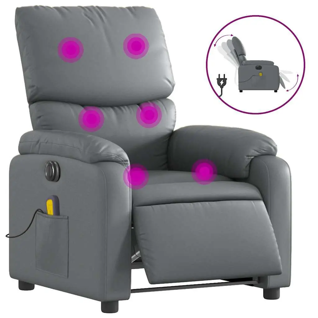Gray Faux Leather Electric Massage Recliner Chair