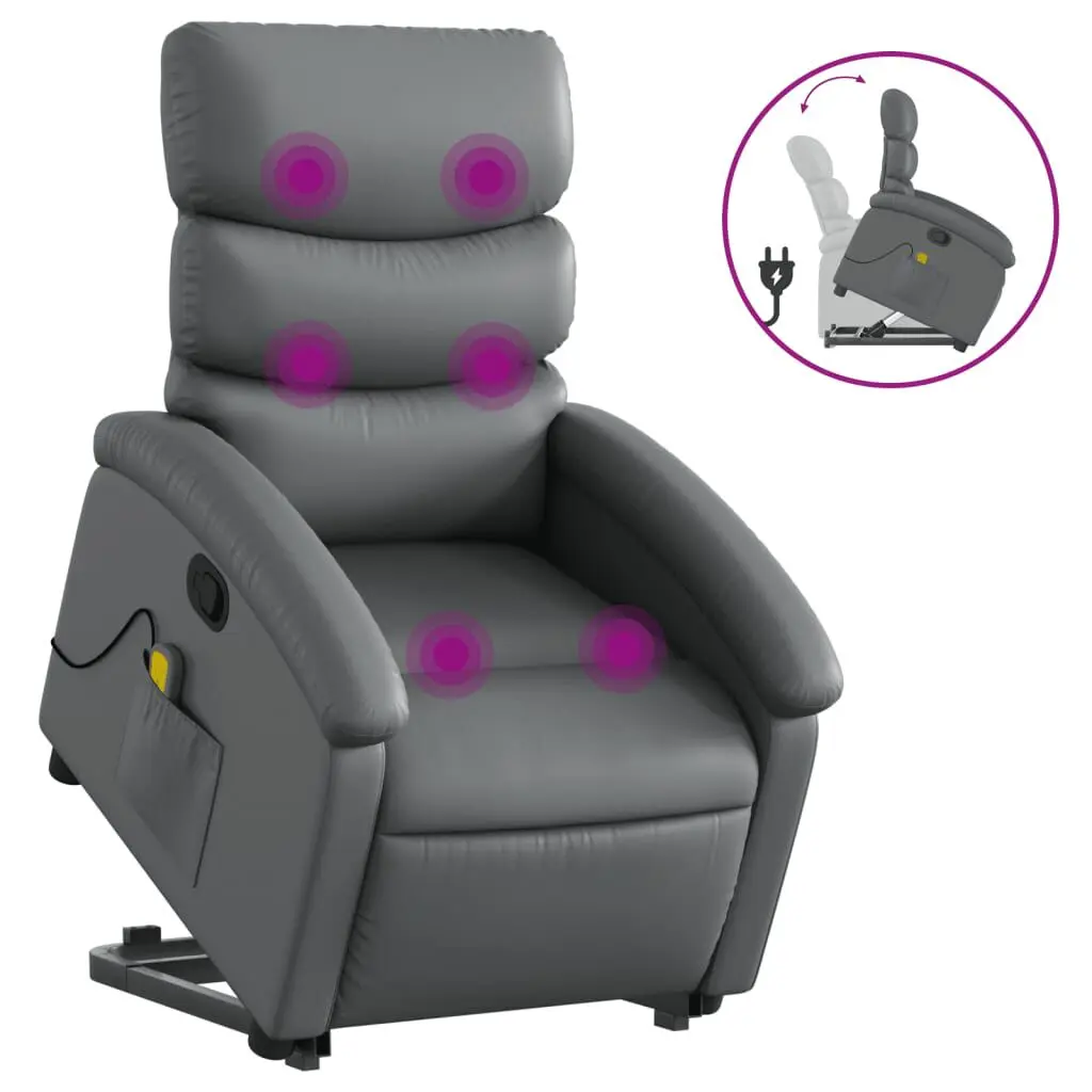Gray Faux Leather Stand Up Massage Recliner Chair