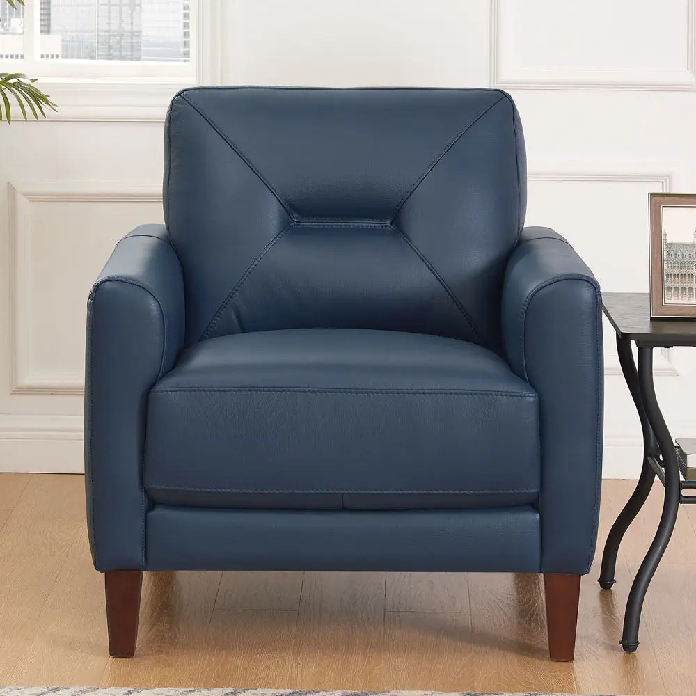 Mavis Leather Chair Navy Memory Foam Authentic Leather Recliner hydeline furniture
