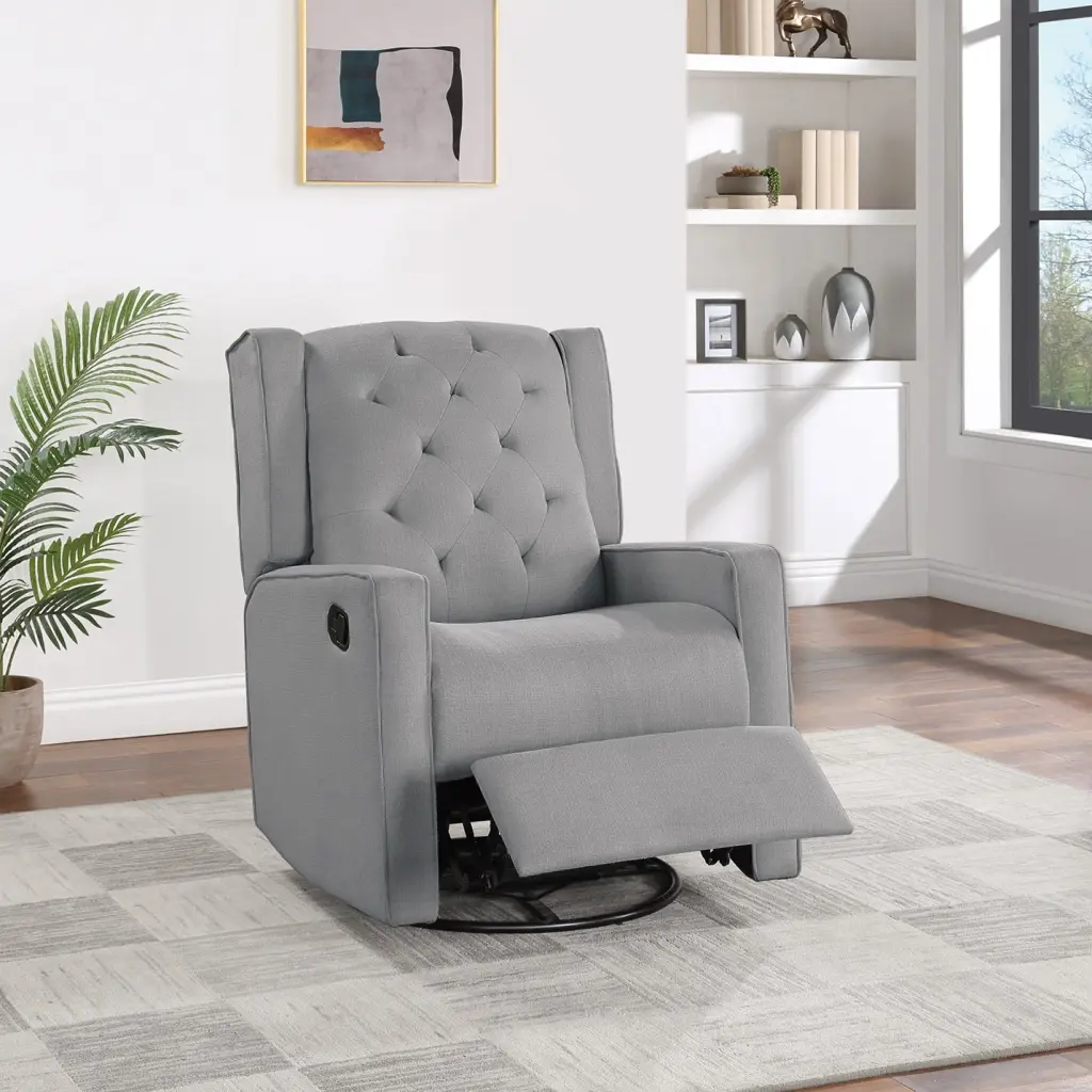 Contemporary Dark Gray Polyfiber Swivel Recliner Chair Manual Operation kanepe