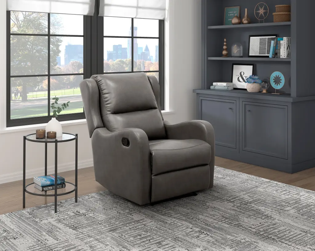 Faux Hide Upholstery Gray Reclining Chair 1Pc Living Room kanepe