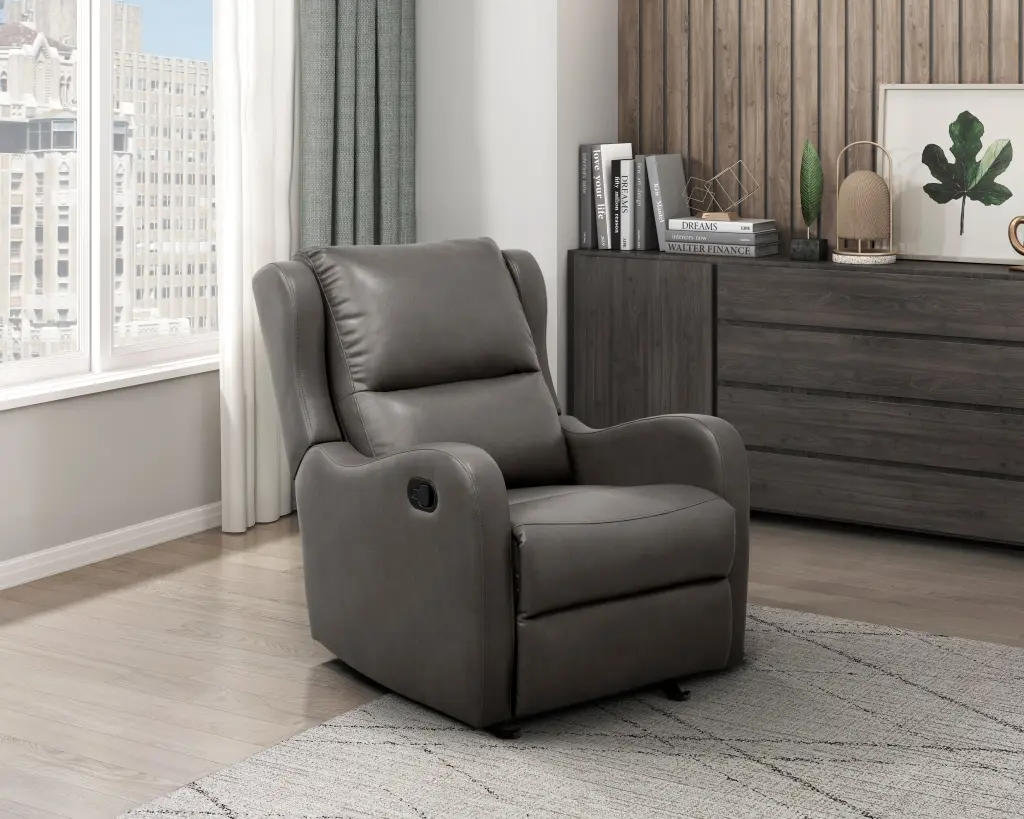 Gray Faux Leather Upholstery Glider Reclining Chair Living Room kanepe