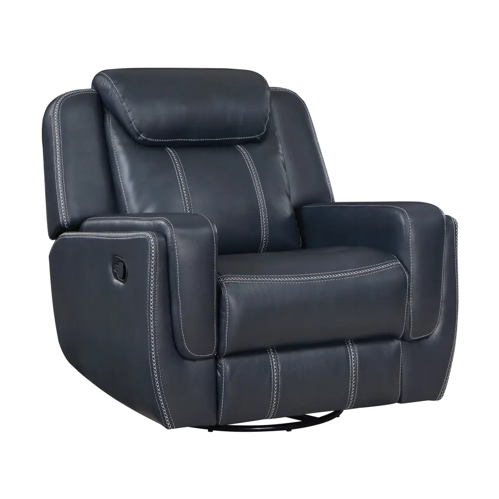 Modern Blue Swivel Glider Reclining Chair Faux Hide Upholstery kanepe