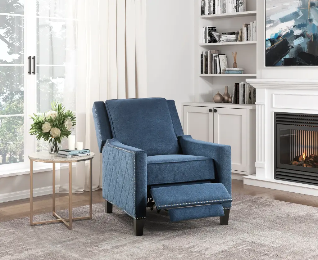 Modern Home Furniture Reclining Chair Blue Textured Fabric Upholstery kanepe