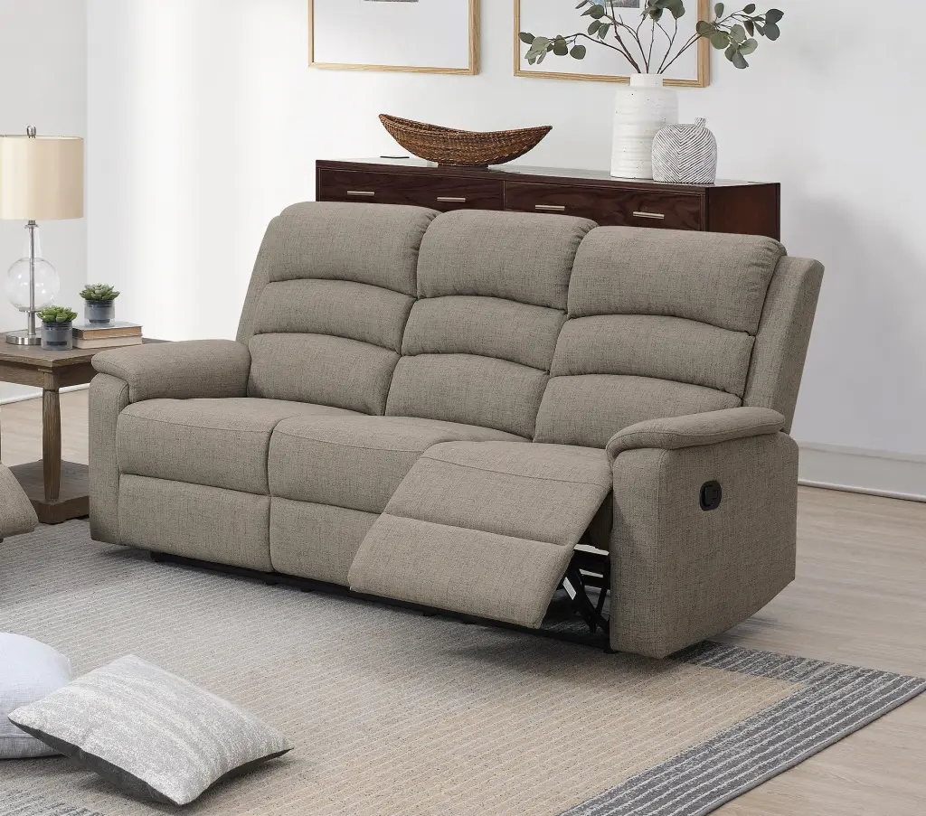 Modern Light Brown Burlap Fabric Recliner Motion Sofa Plush 1Pc kanepe