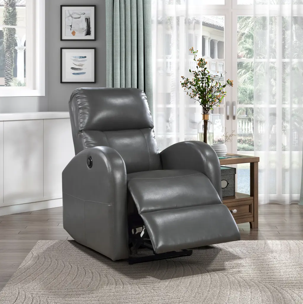 Power Reclining Chair Gray Faux Hide Upholstered Modern Contemporary Design kanepe