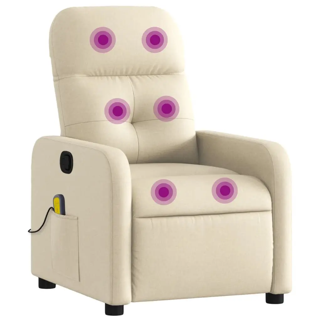 Massage Recliner Chair Cream Fabric Electric Lounge Chair Heat