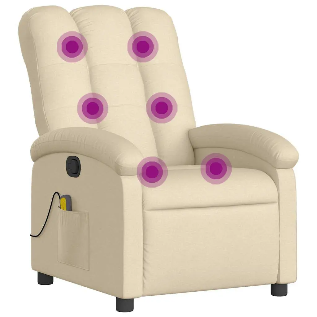 Massage Recliner Chair Cream Fabric Ergonomic Living Room