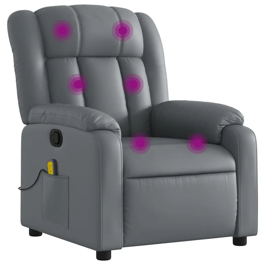 Massage Recliner Chair Gray Faux Leather Comfortable Living Room Furniture