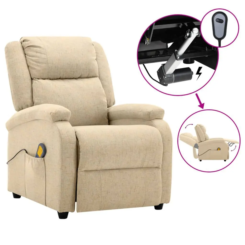 Massage Recliner Cream Fabric Comfortable Lounge Chair