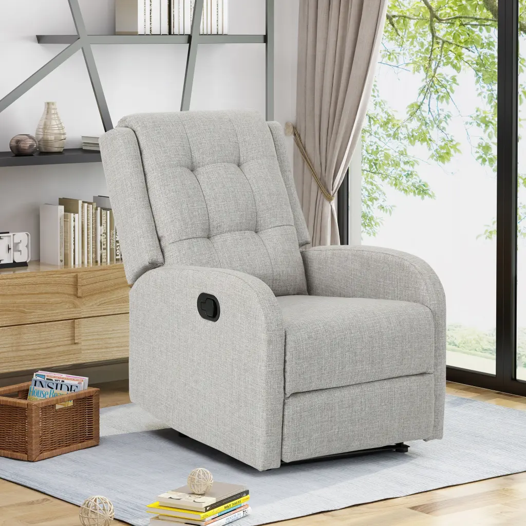 24.75 Wide Manual Recliner Beige Material Comfortable Lounge Chair nh-ocean furniture