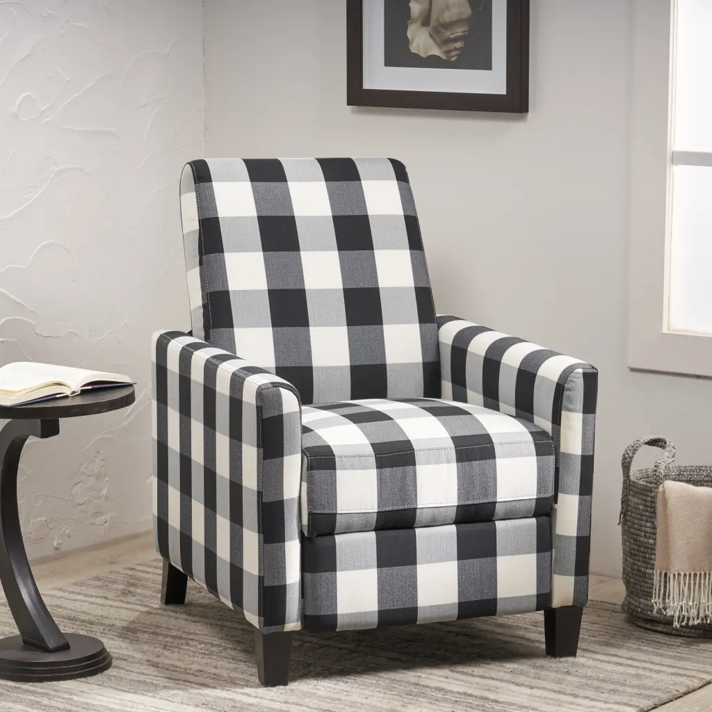 27.5 Inch Wide Manual Club Recliner Black and White Upholstery nh-ocean furniture