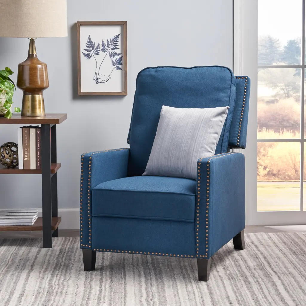 27.5" Wide Manual Recliner Chair Navy Blue Upholstery Living Room nh-ocean furniture
