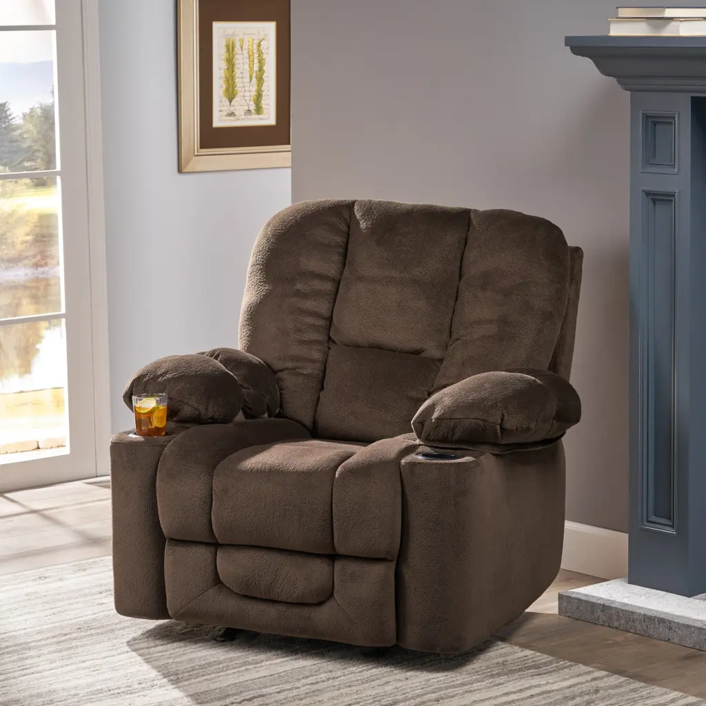 Opulent Manual Recliner Chair Chocolate Skin Friendly Fabric nh-ocean furniture