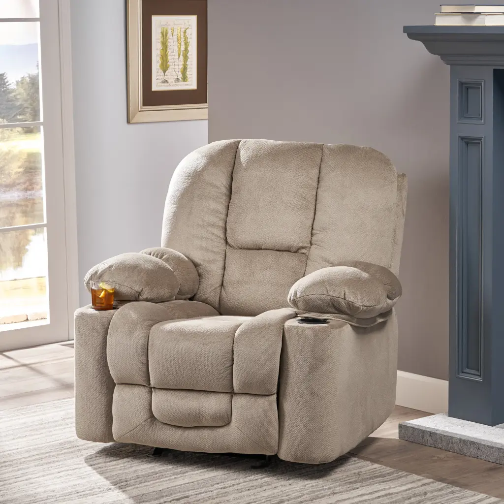 Opulent Manual Recliner Chair Coffee Skin Friendly Material Dual Function Recliner nh-ocean furniture